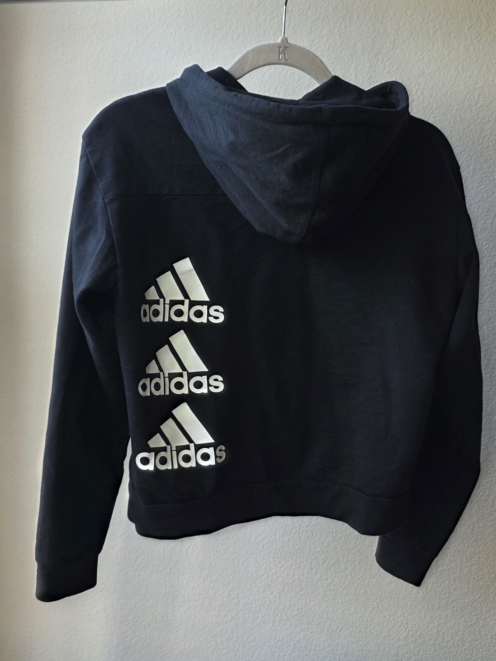 Adidas Black Hoodie with Stacked Logos